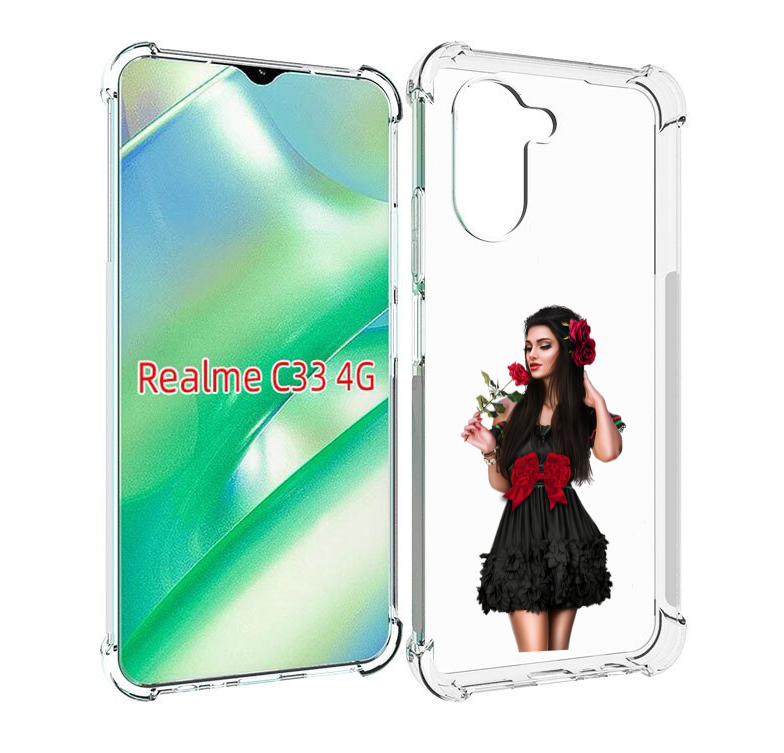 

Чехол MyPads девушка-в-черном-платье-с-розой женский для Realme C33 4G, Прозрачный, Tocco