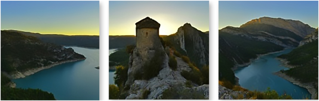 фото Картина модульная на холсте модулка "замок в горах" 120x41 см