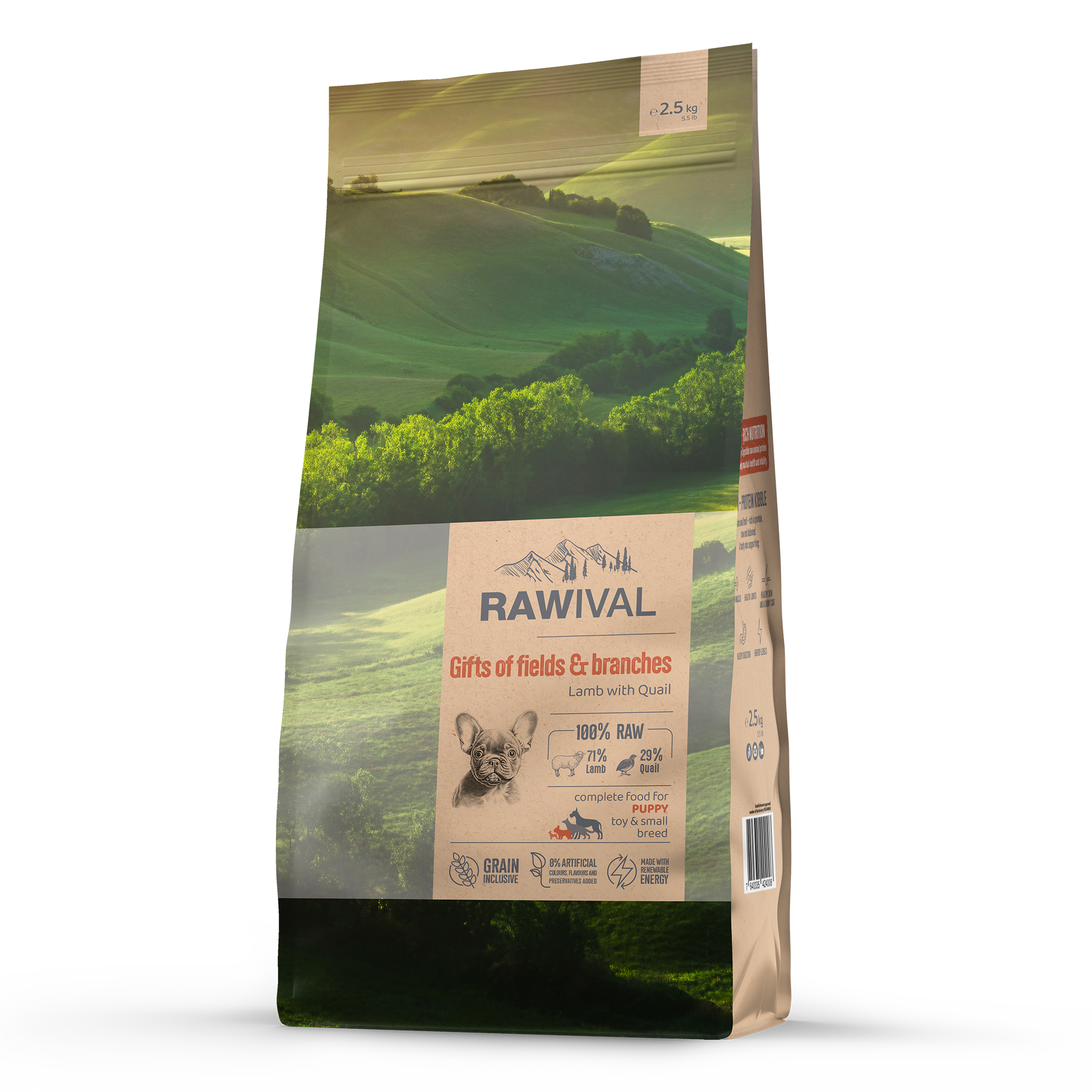 Сухой корм для щенков RAWIVAL, для средних и крупных пород, ягненок с перепелом, 2,5 кг
