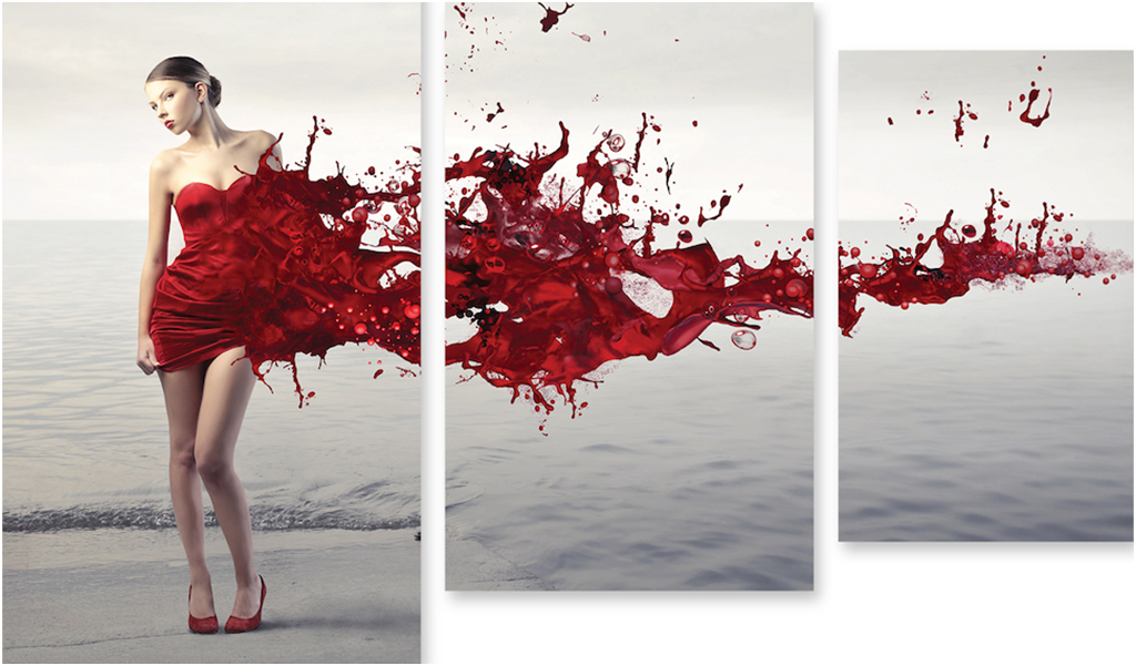 фото Картина модульная на холсте модулка "красное платье" 150x102 см