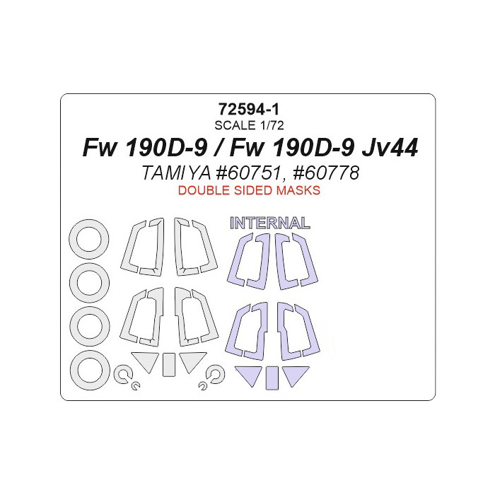 

72594-1KV Fw190D-9 / Fw190D-9 JV44 Tamiya 60751, 60778 - double sided wheels masks