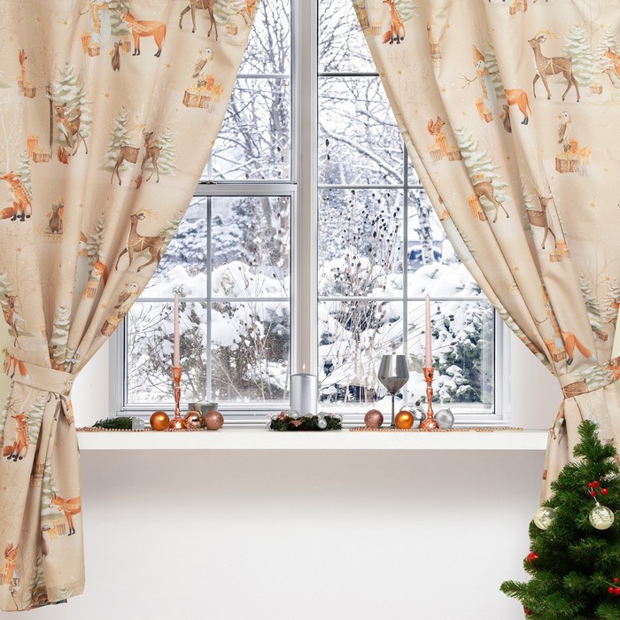 Этель Новогодний комплект штор для кухни с подхватами Christmas forest 145х180см-2 шт, габ