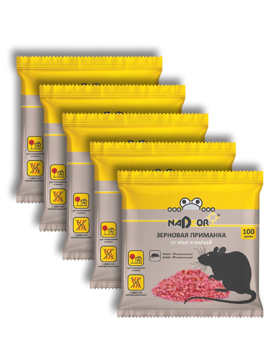 фото Комплект зерновая приманка от мышей и крыс nadzor 100 гр. х 5 шт.