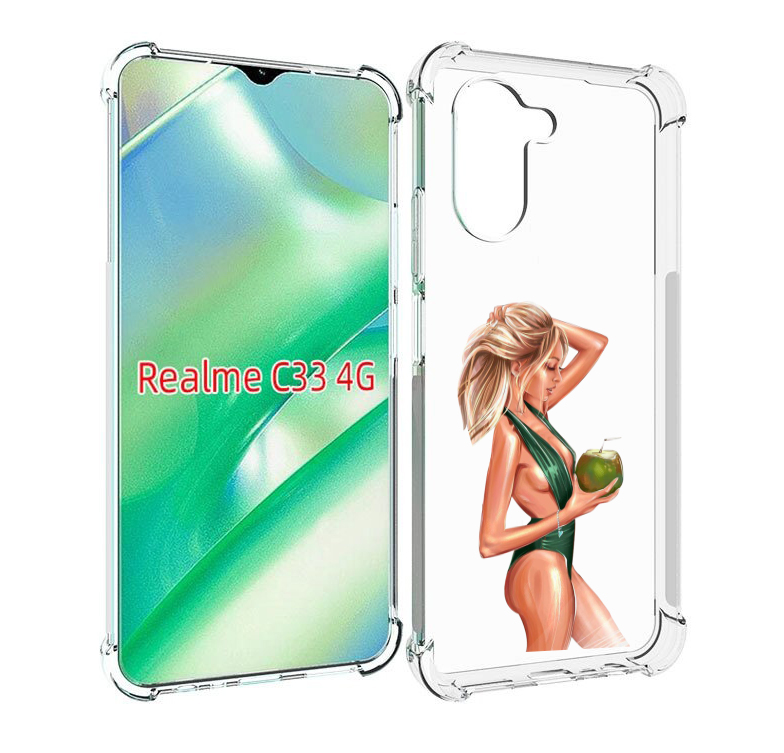 фото Чехол mypads девушка-с-кокосом-в-зеленом-купальнике женский для realme c33 4g