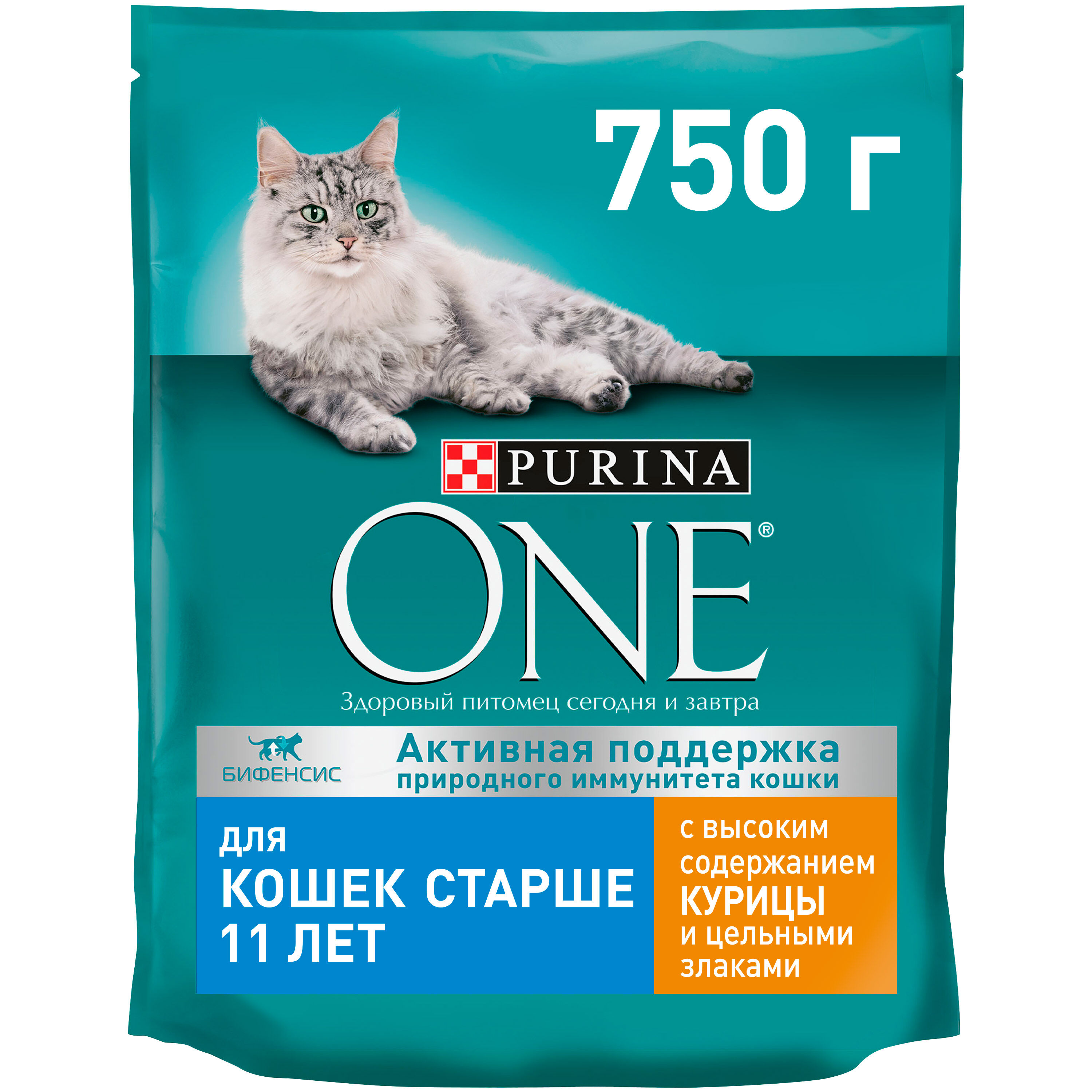 

Сухой корм для пожилых кошек Purina ONE курица и цельные злаки, 8 шт по 750 г