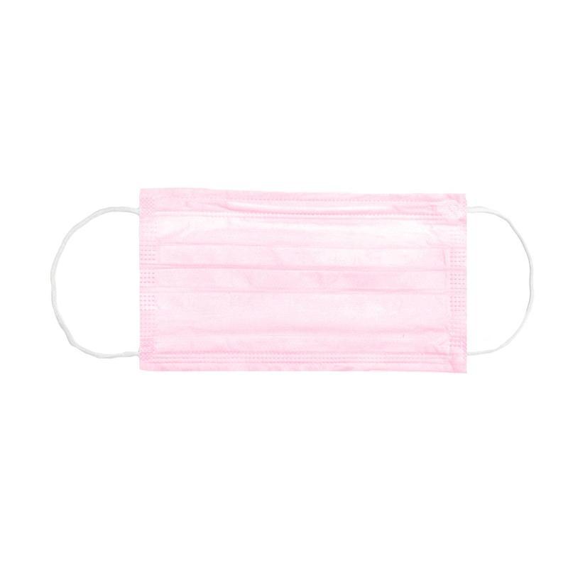 Маска защитная одноразовая 3-слойная Клевер-про, розовая на резинке, 50шт.