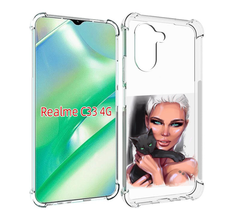 

Чехол MyPads девушка-с-черным-котиком женский для Realme C33 4G, Прозрачный, Tocco