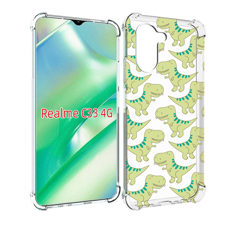 

Чехол MyPads зеленые-динозаврики для Realme C33 4G, Прозрачный, Tocco