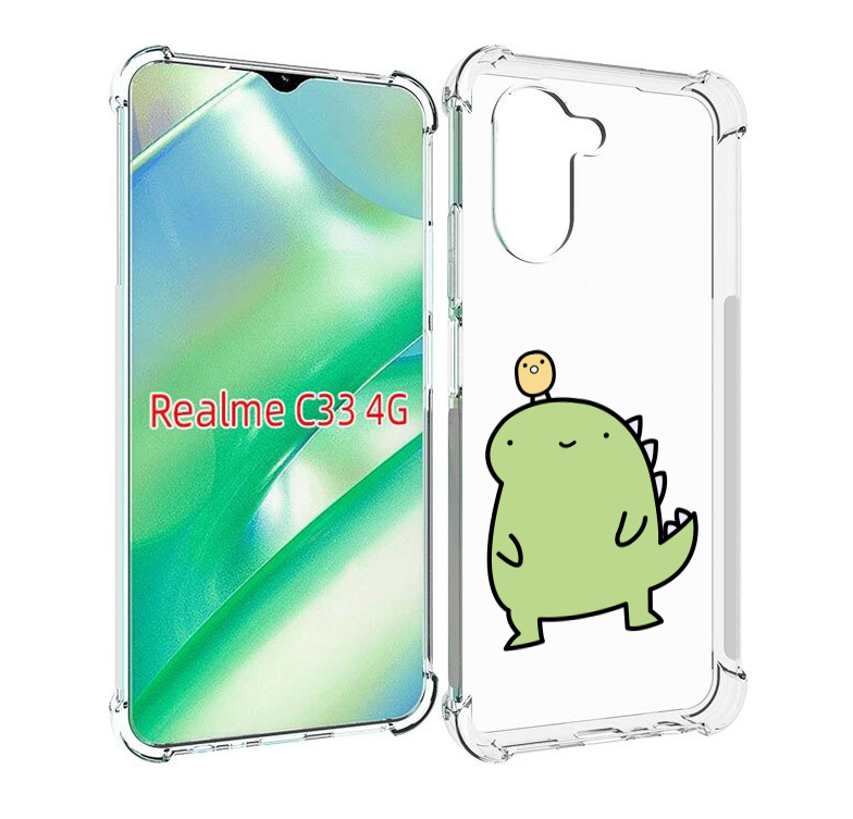 

Чехол MyPads зеленый-динозаврик детский для Realme C33 4G, Прозрачный, Tocco