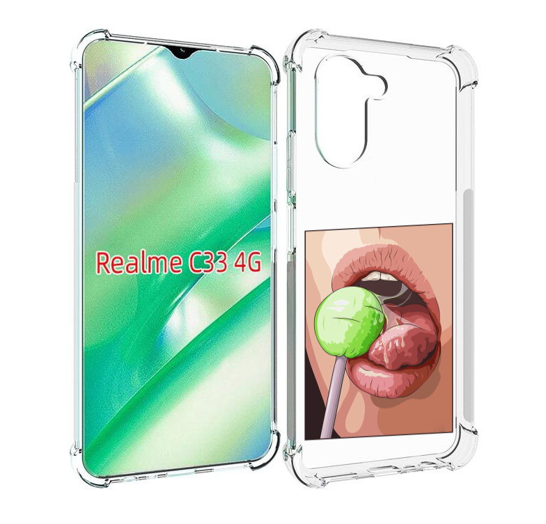

Чехол MyPads зеленый-чупа-чупс женский для Realme C33 4G, Прозрачный, Tocco