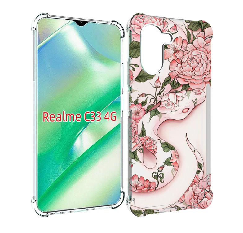 

Чехол MyPads змея-в-розовых-цветах женский для Realme C33 4G, Прозрачный, Tocco