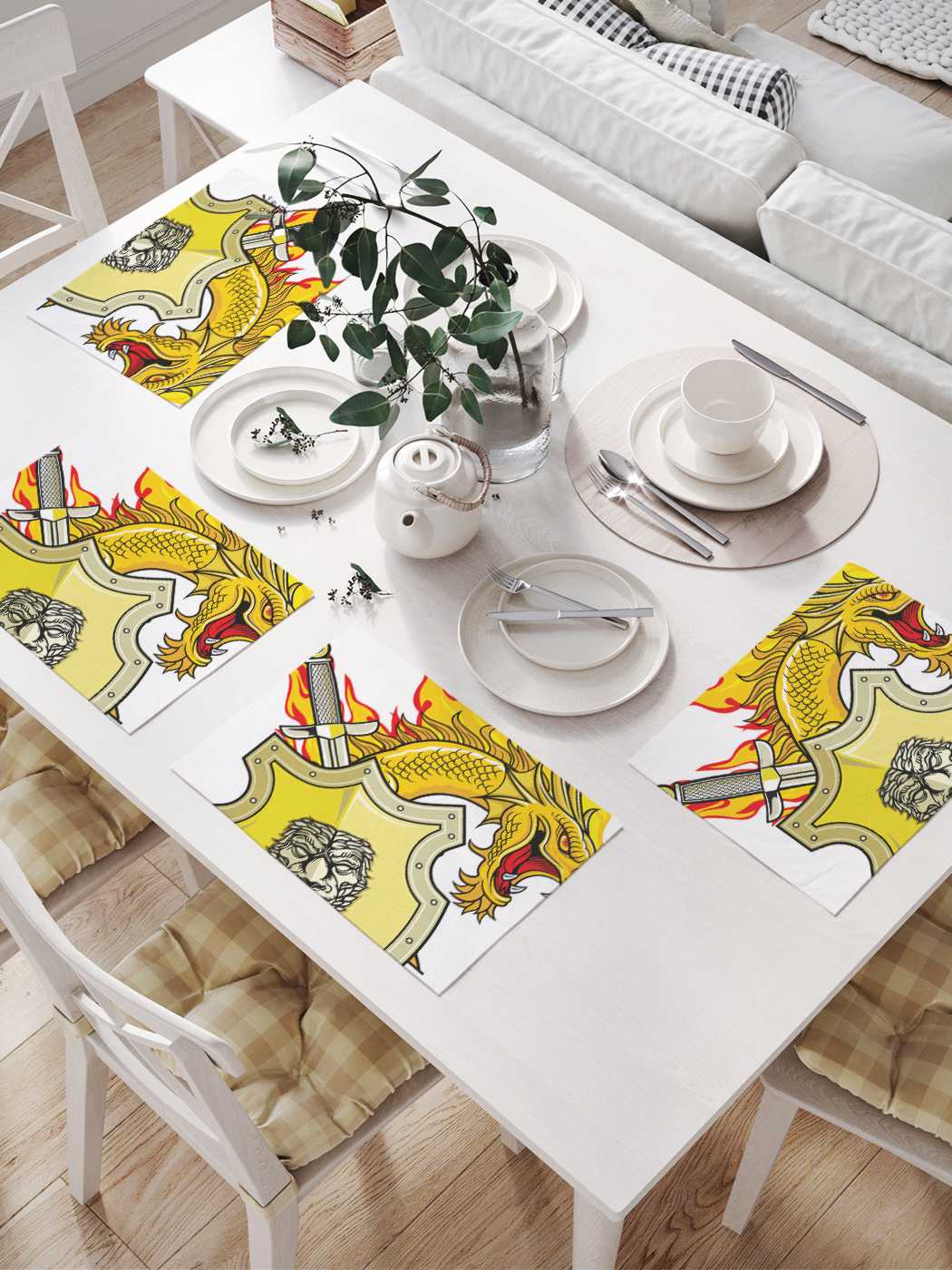 фото Комплект салфеток joyarty "дракон и щит" для сервировки стола (32х46 см, 4 шт.)