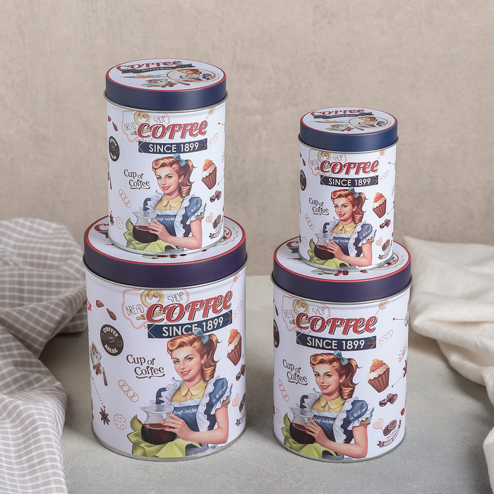 

Набор банок для сыпучих продуктов Coffee, 10,614/8,812,5/7,511/69 см, 4 шт, Разноцветный