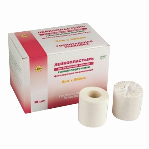 Купить Лейкопластырь медицинский фиксирующий в рулоне LEIKO 12 шт. 5х500 см на тканевой основе, белый