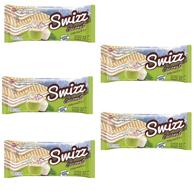 Вафли Swizz с кремом со вкусом кокоса, 5 шт по 32 г