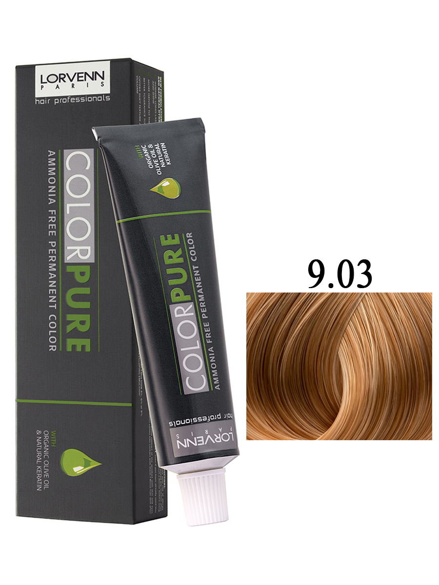 Краска LORVENN HAIR PROFESSIONALS COLOR PURE 9.03 светло-золотистый блондин 50 мл adria ные контактные линзы color 3 tone pure hazel