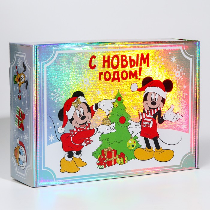 фото Коробка подарочная складная с новым годом! микки маус 31х22х9,5 см disney