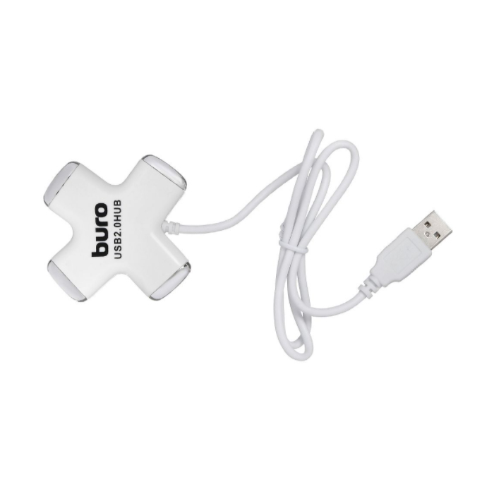 

Разветвитель USB 2.0 Buro BU-HUB4-0.5-U2.0-Сross 4порт. белый