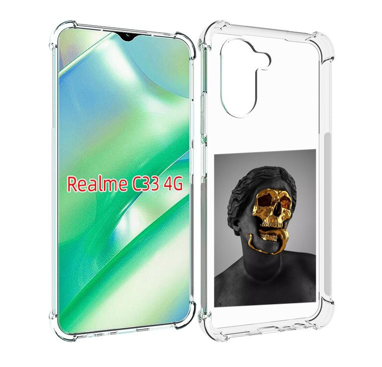 

Чехол MyPads золотой череп в статуе для Realme C33 4G, Прозрачный, Tocco