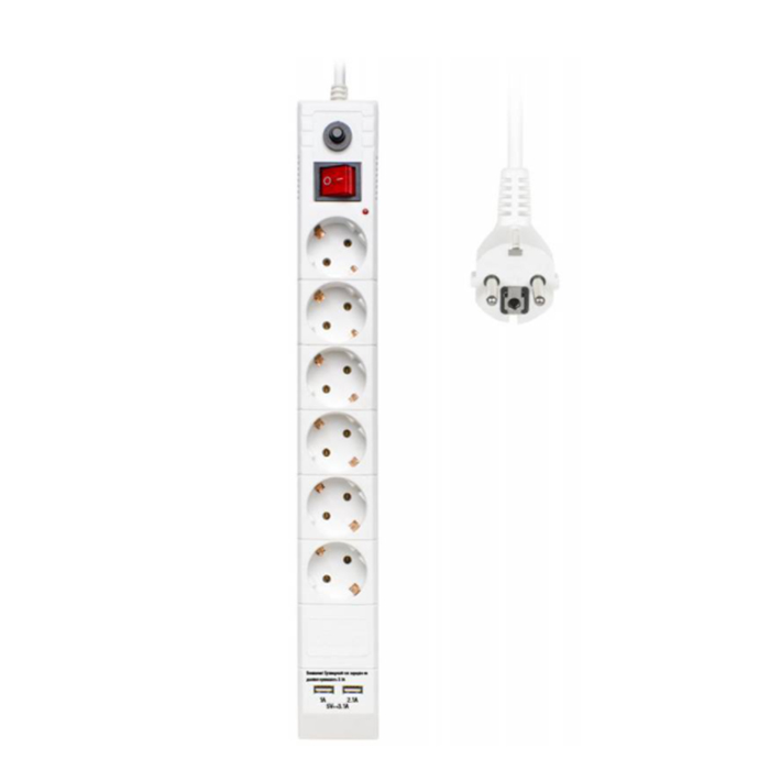 фото Сетевой фильтр buro bu-sp1.8_usb_2a-w 1.8м, 6 розеток, white