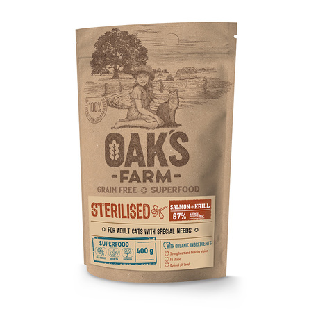 фото Сухой корм для кошек oaks farm gf strilised, лосось, криль 0.4кг