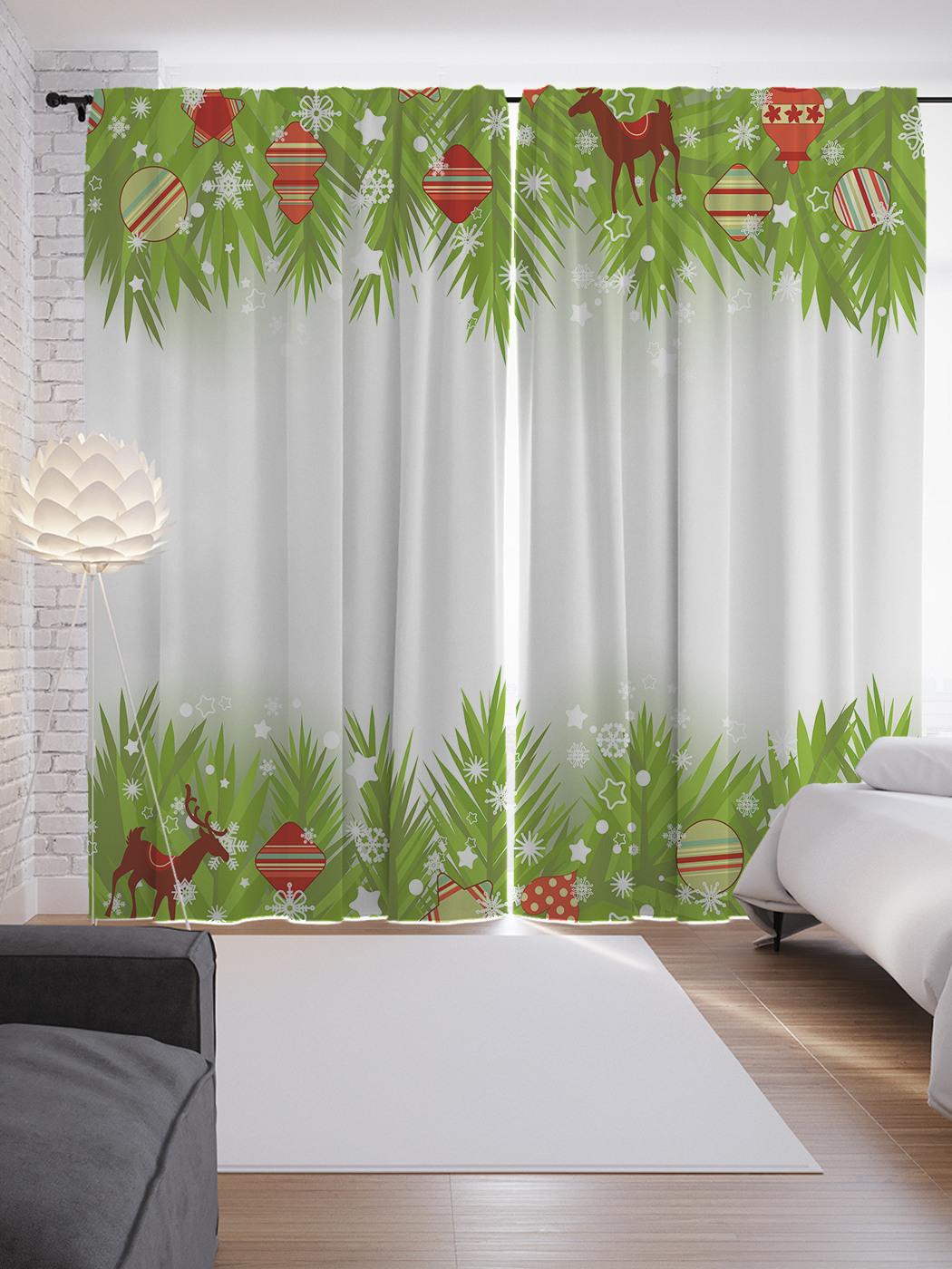 

Шторы JoyArty с фотопечатью "Игрушки на снежных елях" из сатена, 290х265 см, Игрушки на снежных елях