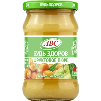 

Пюре Яблоко-облепиха ст/б 280гр 1/12шт Будь Здоров АВС РБ
