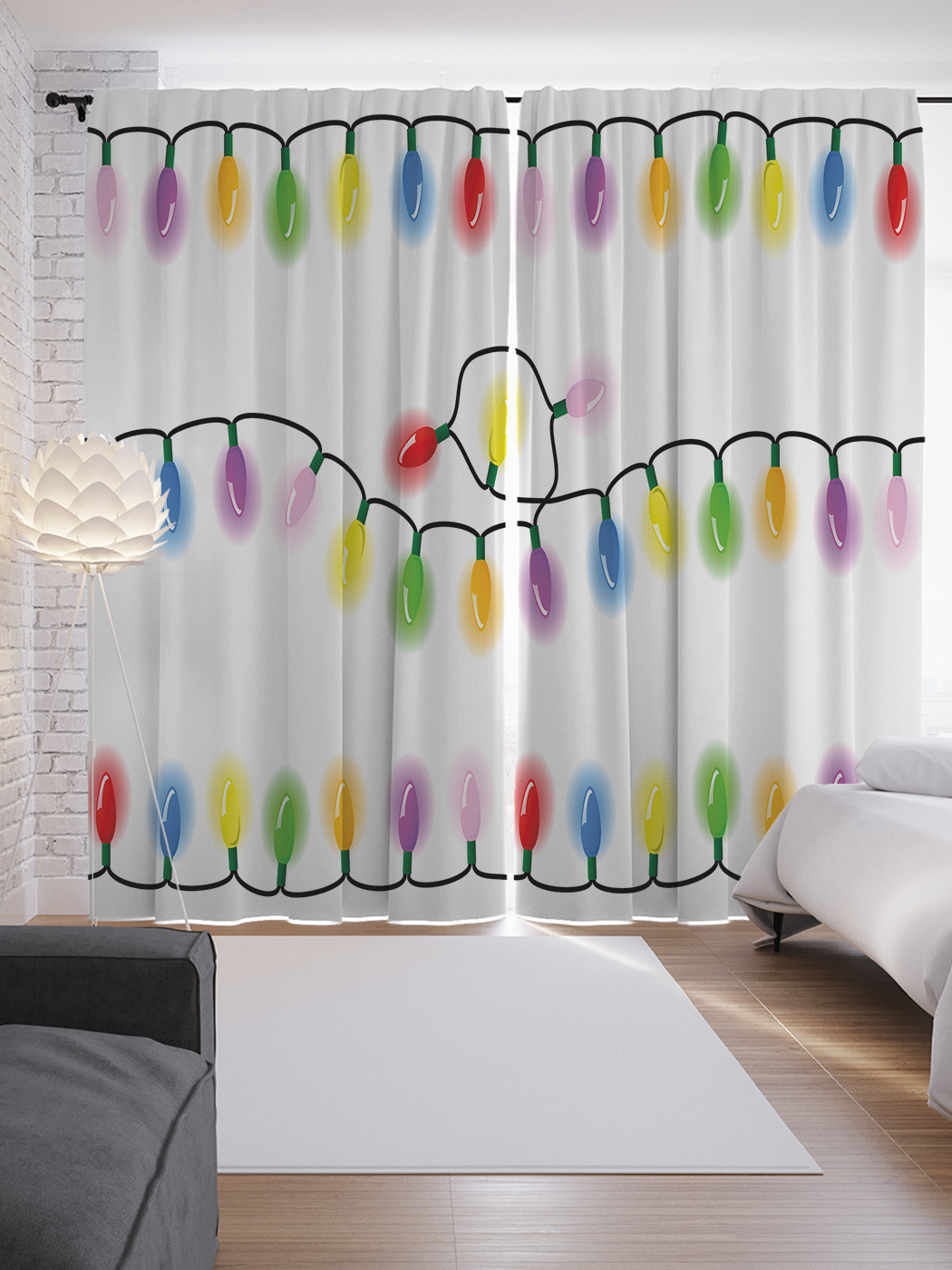 

Шторы JoyArty с фотопечатью "Ламповые гирлянды" из сатена, 290х265 см, Ламповые гирлянды