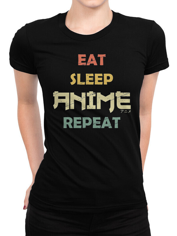 фото Футболка женская dream shirts eat sleep anime repeat 50007611 черная 2xl