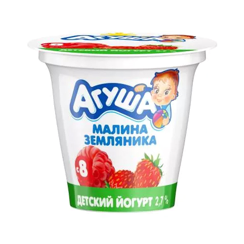 

Йогурт Агуша земляника и малина с 8 месяцев 2,7% 90 г бзмж