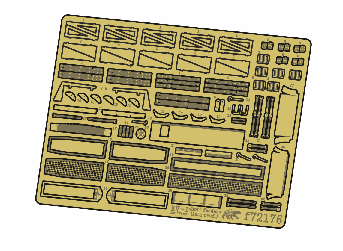 f72176 1:72 Набор деталировки КВ-1 поздний, узкие надгусеничные полки ФТД, Trumpeter