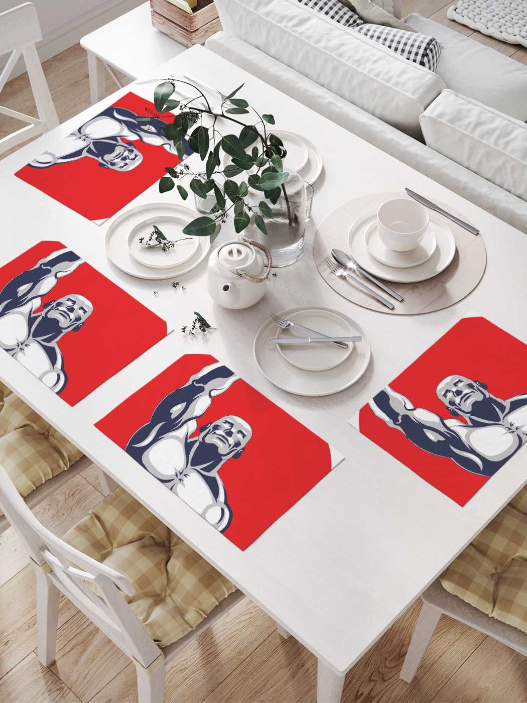 

Комплект салфеток JoyArty "Спортсмен с гантелей" для сервировки стола (32х46 см, 4 шт.), Белый