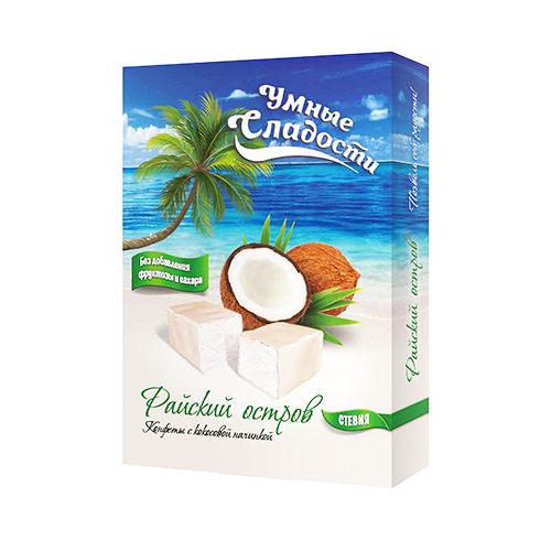 Конфеты Умные сладости с кокосовой начинкой Райский остров, 2 шт по 90 г