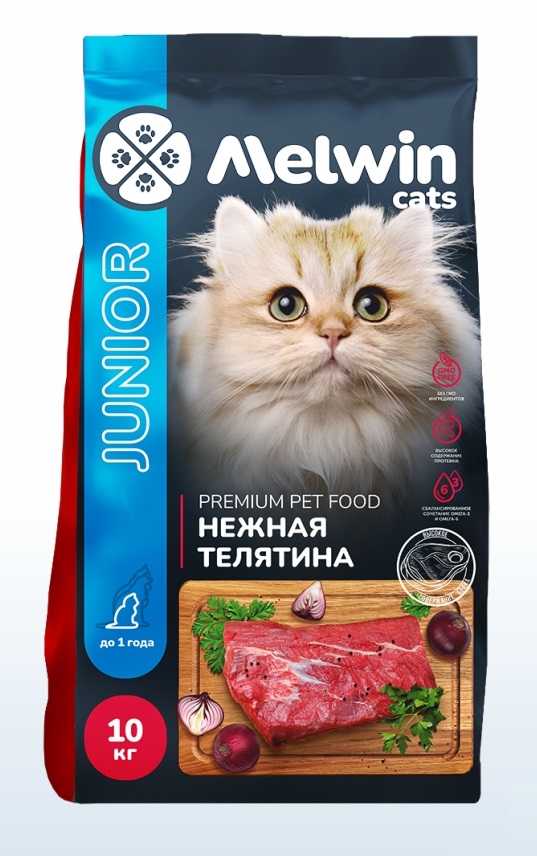 Сухой корм для котят всех пород до 1 года MELWIN Премиум Нежная телятина 10 кг