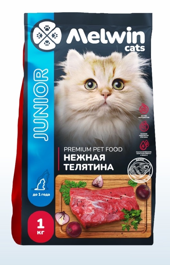 Сухой корм для котят всех пород MELWIN до 1 года Премиум Нежная телятина 1 кг