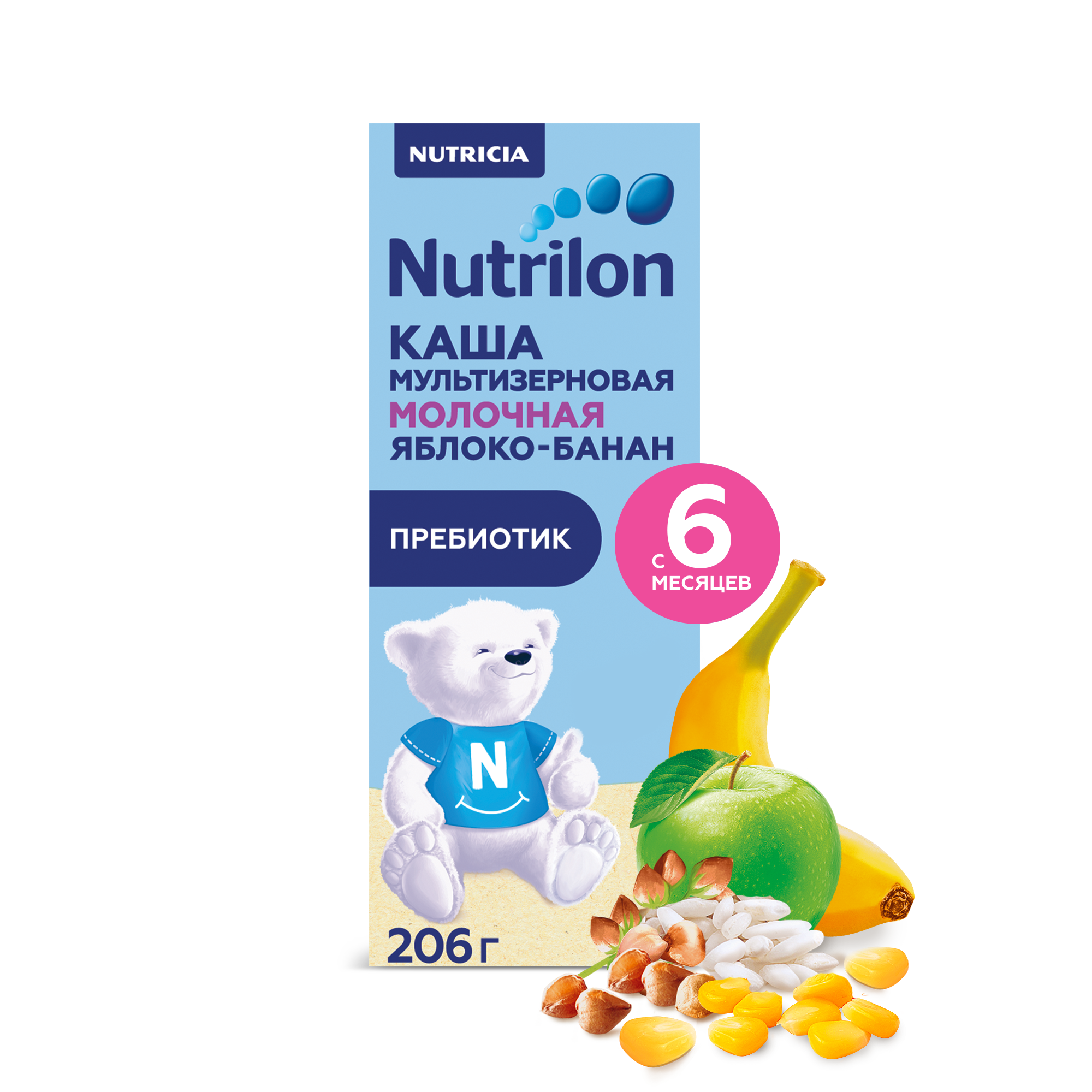 

Каша Nutrilon мультизерновая с пребиотиком яблоко-банан молочная с 6 мес 216 г