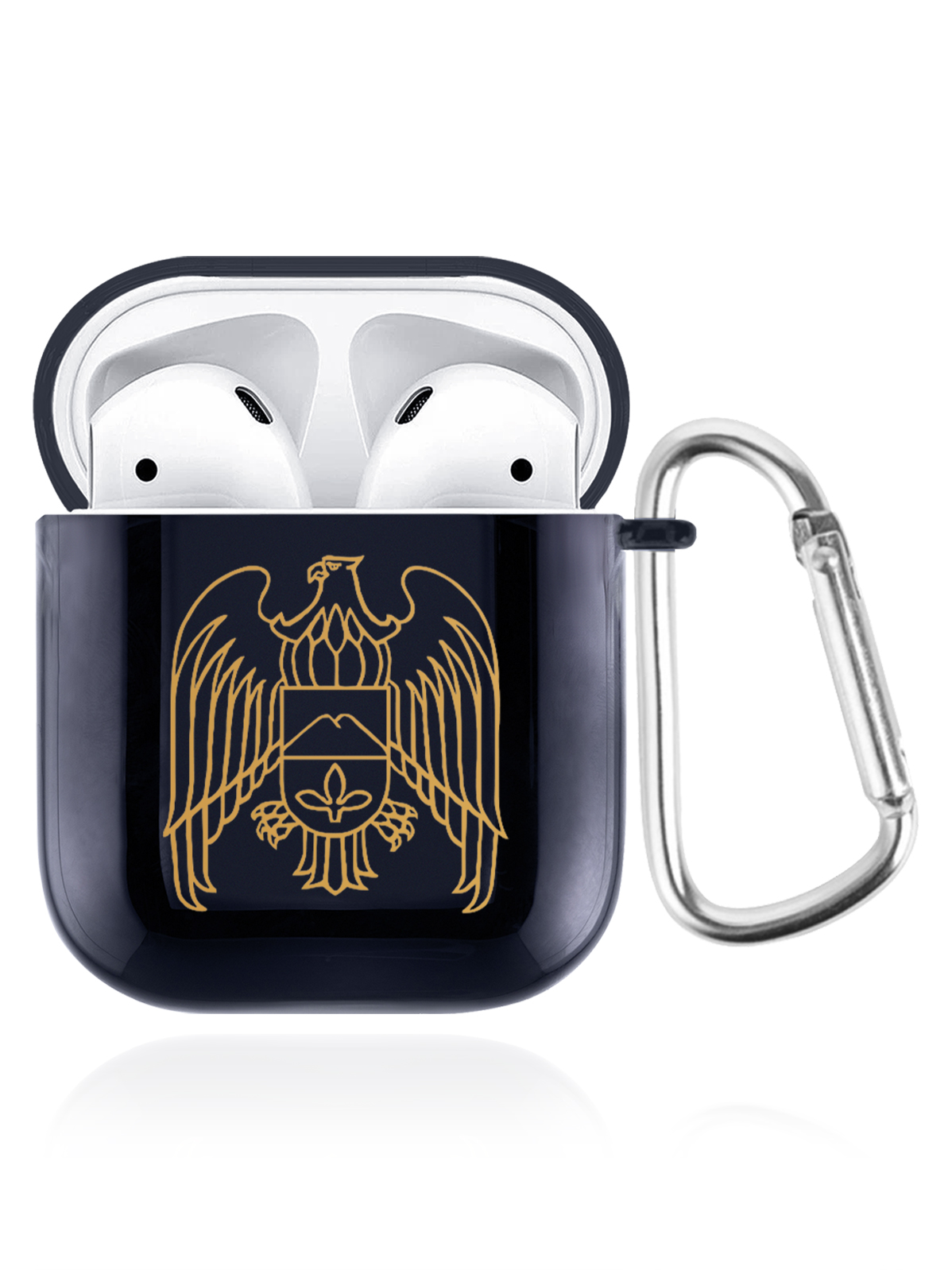 

Чехол SignumCase для Apple AirPods Герб Кабардино-Балкарии темно-синий, Золотистый;синий, Герб Кабардино-Балкарской Республики