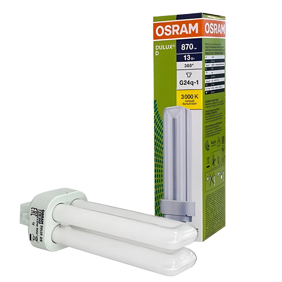 Люминесцентная неинтегрированная лампа OSRAM DULUX D 13W830 3000К G24D-1 компактная 559₽