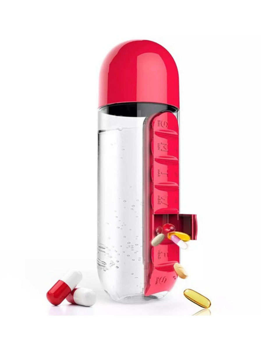 Бутылка с органайзером для таблеток Pill & Vitamin Organizer (Цвет: Розовый  )