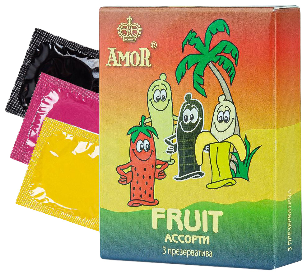 Купить Ароматизированные презервативы AMOR Fruit Яркая линия - 3 шт. AMOR, Ароматизированные презервативы AMOR Fruit Яркая линия 3 шт.