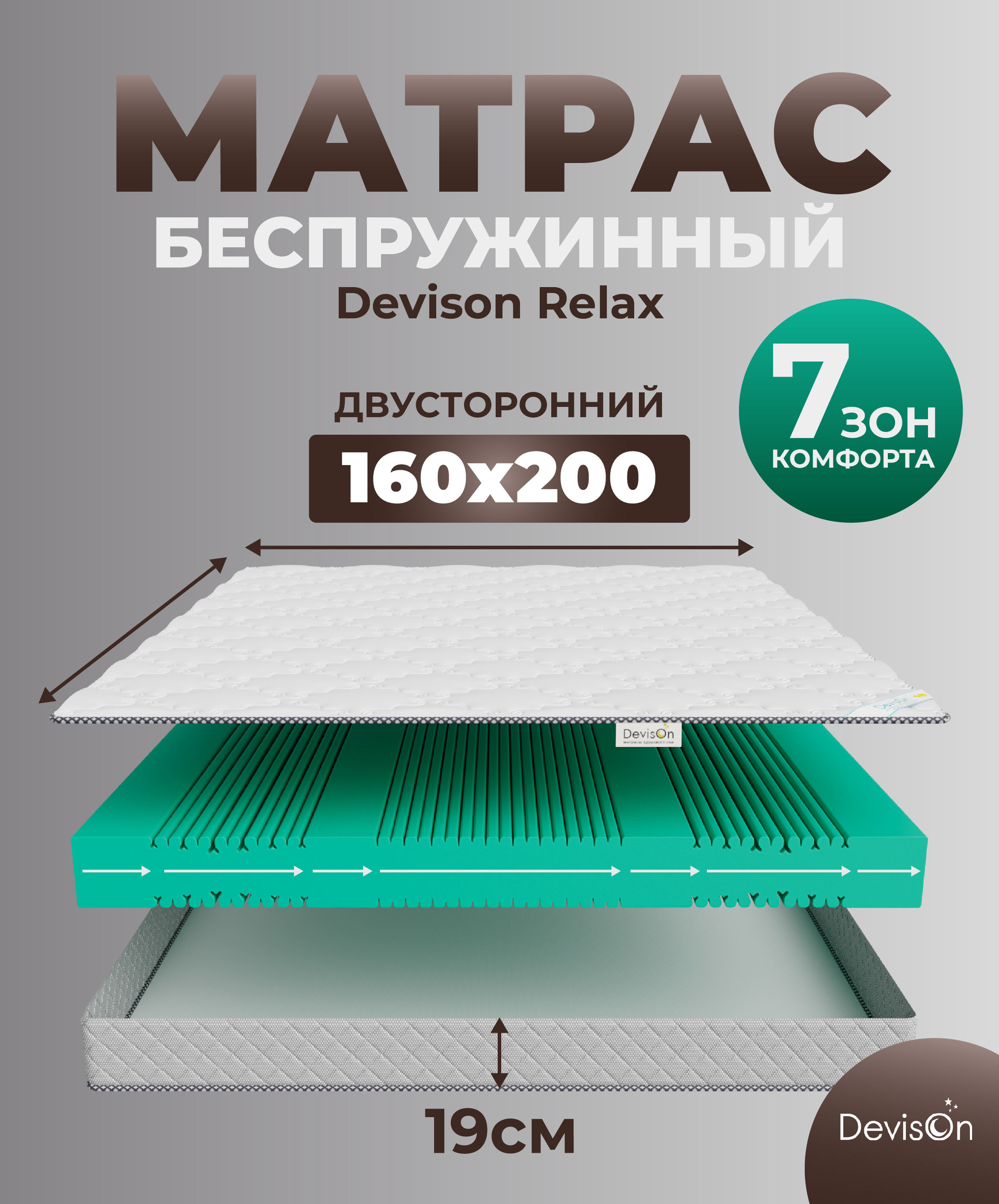 Матрас ортопедический 160х200 беспружинный Devison Relax