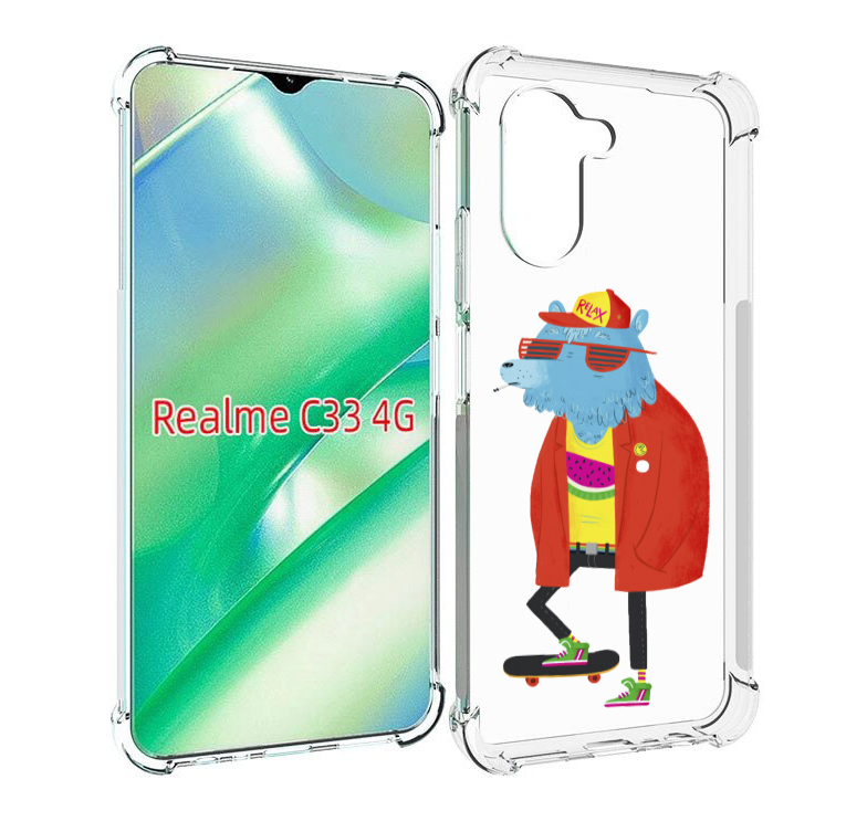 

Чехол MyPads медведь на скейте для Realme C33 4G, Прозрачный, Tocco