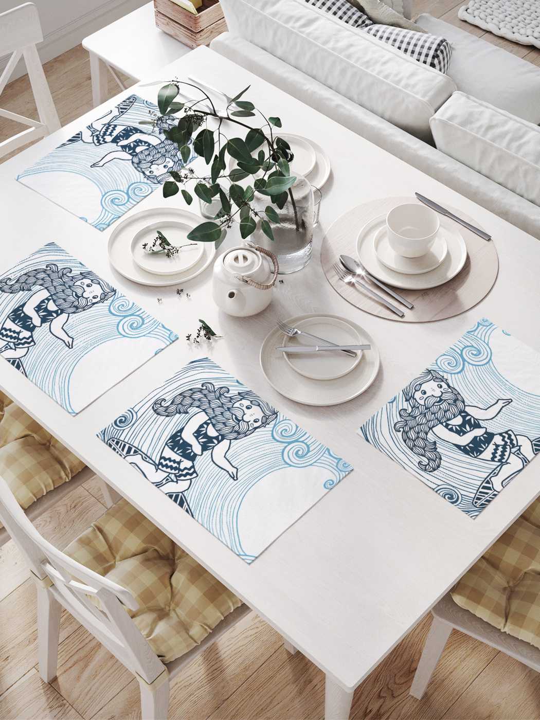 

Комплект салфеток JoyArty "Бородатый серфингист" для сервировки стола (32х46 см, 4 шт.), Белый