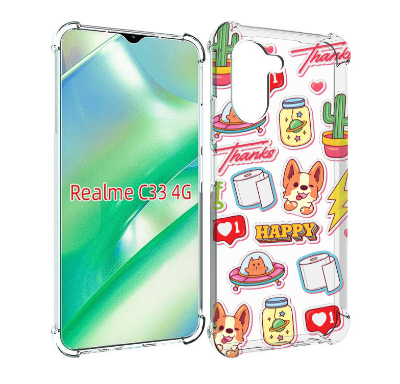 

Чехол MyPads милые-стикеры-корги для Realme C33 4G, Прозрачный, Tocco
