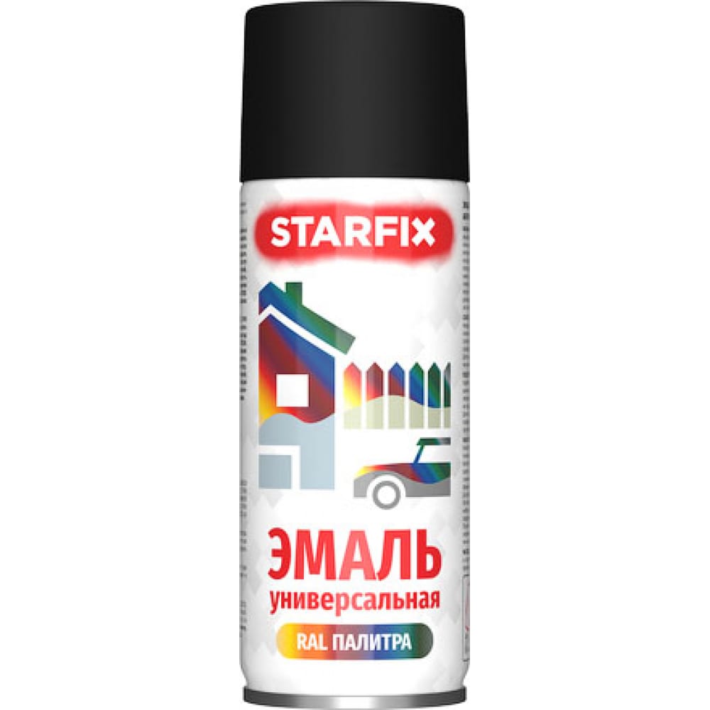 STARFIX Краска-эмаль аэрозольная универсальная черный матовый 9011 520 мл SM-103039-1