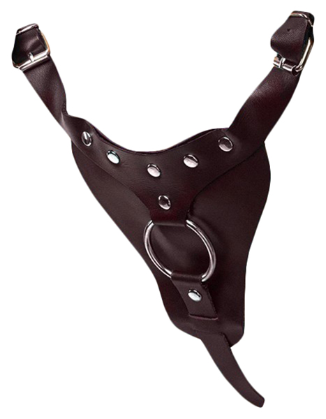 Бордовые кожаные трусики для страпона