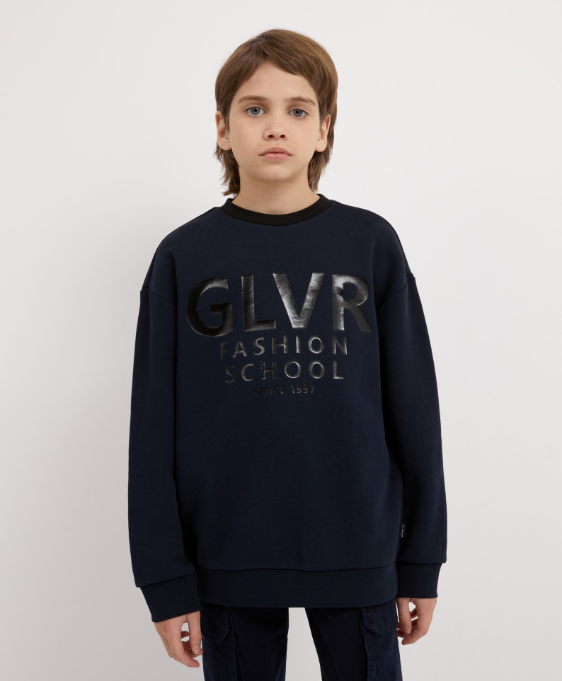 фото Толстовка синяя нераспашная gulliver 221gsbjc1604 р.146
