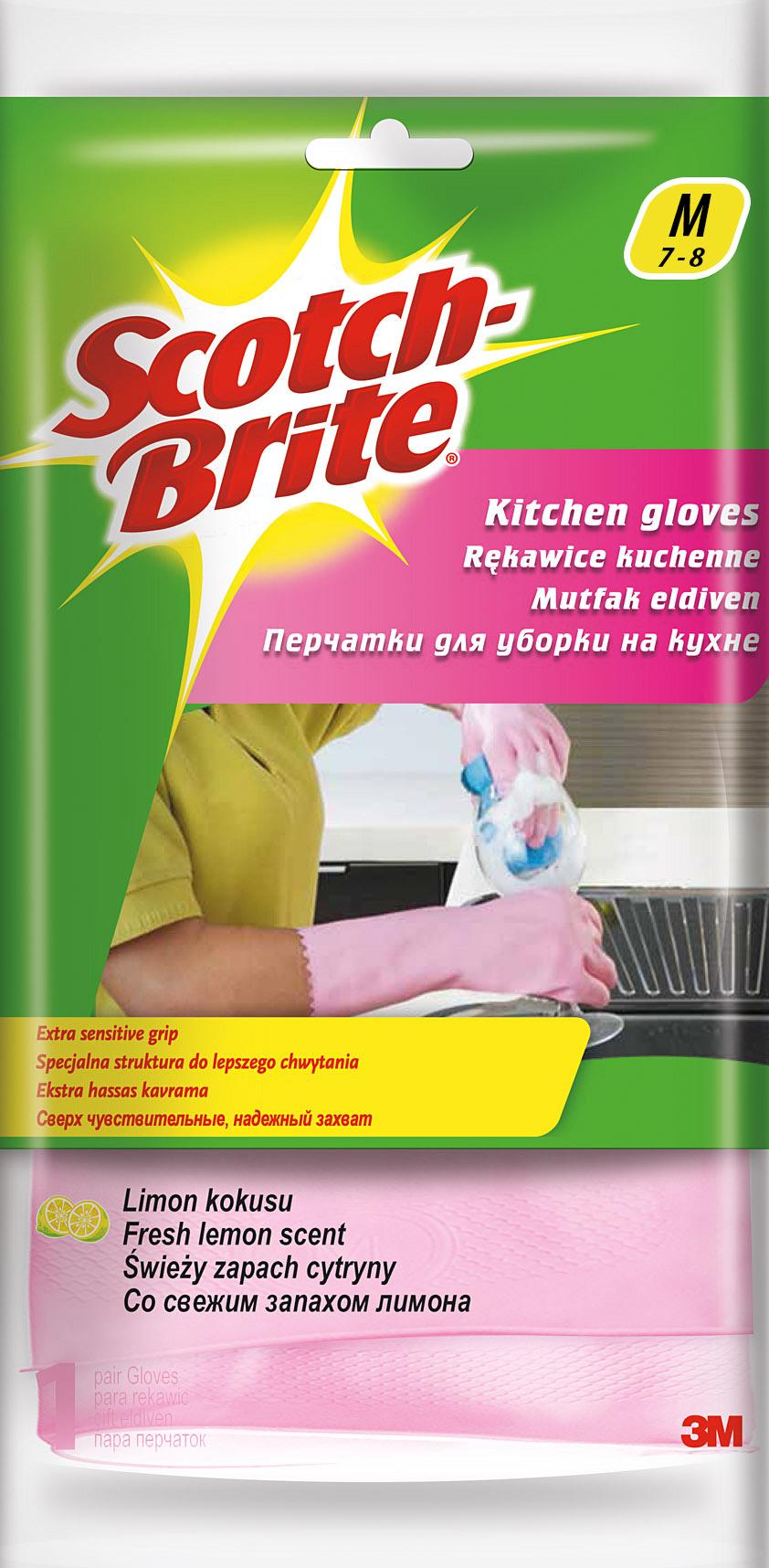 фото 3m перчатки хозяйственные scotch-brite, для кухни, размер m, 1 пара/упак.