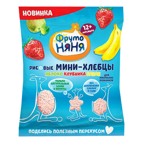 

Хлебцы рисовые ФрутоНяня Мини-хлебцы яблоко-клубника-банан 30 г