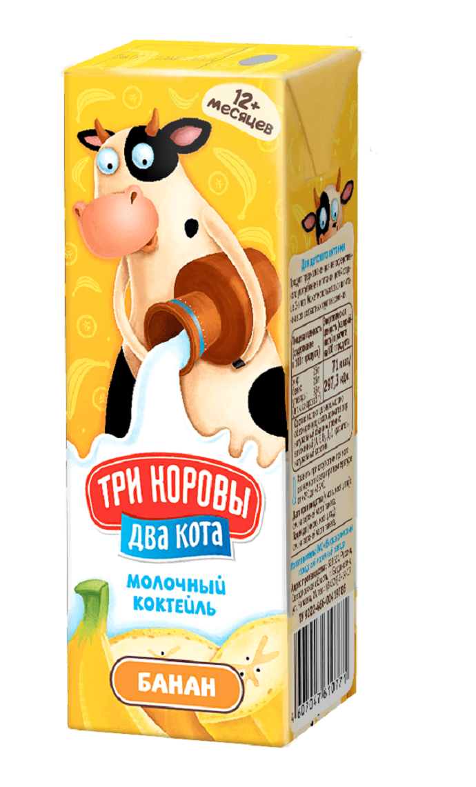 Молочный коктейль Три коровы Два кота Банан с з лет 2,5% 200 мл